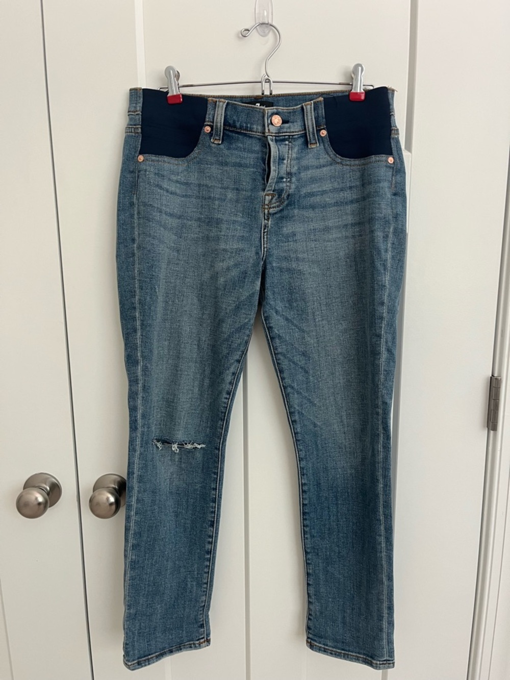 7 For All Mankind Maternity Jeans Womens 26 Skinny Stretch Distressed Denim